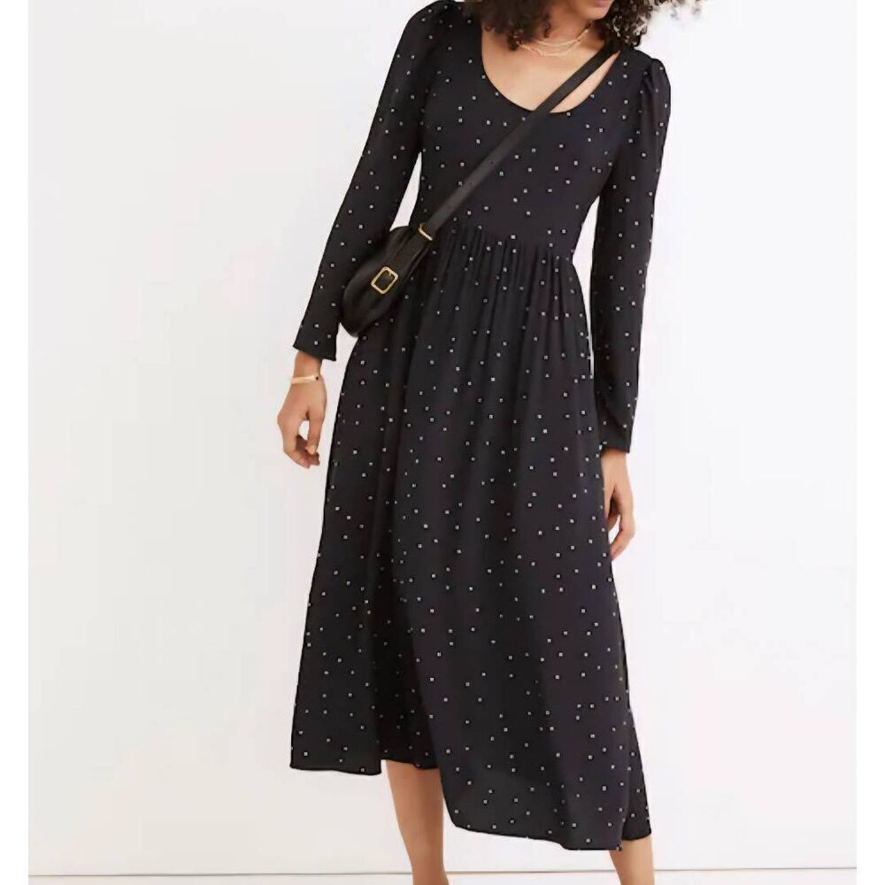 Madewell Dress Women's 2 Black Stars Alicia Long Sleeve Scoop Neck Lyocell